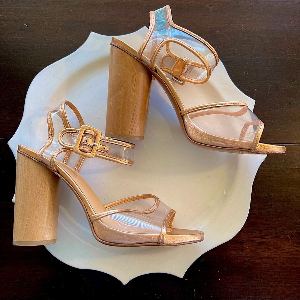 Robert Clergerie pvc and rose gold metallic sandal